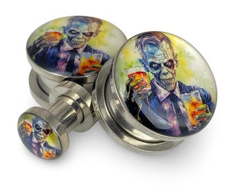 Zombie Style 2 Picture Plugs gauges - 12g, 10g, 8g, 6g, 4g, 2g, 0g, 00g, 1/2, 9/16, 5/8, 3/4, 7/8, 1 inch,28mm, 32mm, 35mm, 38mm