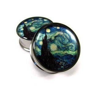 Starry Night Picture Plugs gauges - 16g, 14g, 12g, 10g, 8g, 6g, 4g, 2g, 0g, 00g, 7/16, 1/2, 9/16, 5/8, 3/4, 7/8, 1 inch