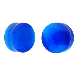 Blue Cat Eye Stone Double Flare Plugs (STN-665) -  2g, 0g, 00g, 1/2", 9/16", 5/8", 3/4", 7/8", 1 inch.