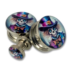 Victorian Skeleton Style 3 Picture Plugs gauges - 12g, 10g, 8g, 6g, 4g, 2g, 0g, 00g, 1/2, 9/16, 5/8, 3/4, 7/8, 1 inch,28mm, 32mm, 35mm, 38mm