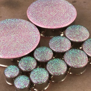Pair of Pink Lime Pearl Glitter Resin Plugs (EMB-015) 00g, 1/2", 9/16", 5/8", 3/4", 7/8", 1", 28mm, 30mm, 32mm,35mm,38mm,42mm,45mm,47mm,50mm