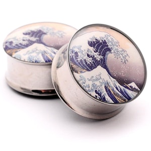 Tidal Wave Picture Plugs gauges - 16g, 14g, 12g, 10g, 8g, 6g, 4g, 2g, 0g, 00g, 1/2, 9/16, 5/8, 3/4, 7/8, 1 inch