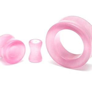 Pink Cat Eye Stone Concave Double Flare Tunnels (STN-684) -  2g, 0g, 00g, 1/2", 9/16", 5/8", 3/4", 7/8", 1 inch.