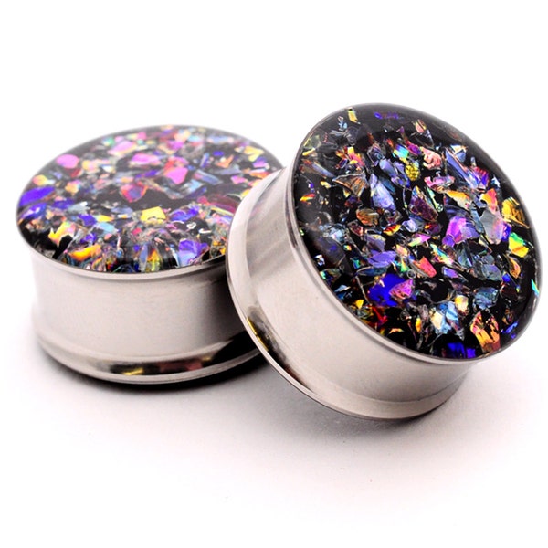 Embedded Dichroic Glass Plugs gauges - 00g, 1/2, 9/16, 5/8, 3/4, 7/8, 1 inch