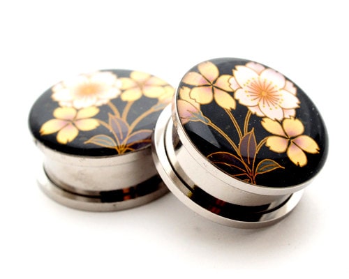 Japanese Flower STYLE 4 Picture Plugs gauges - 16g, 14g, 12g, 10g, 8g…