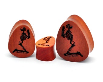 Pair Laser Engraved "Dead Prayers" Teardrop Wood Plugs (PW-272) - Sold as a Pair - 5/8, 3/4, 7/8, 1 inch plugs gauges