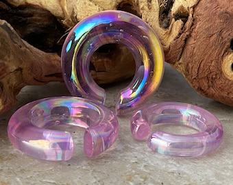 Pink Oil Slick Glass Hoops (PG-581) gauges - 0g, 00g, 1/2"