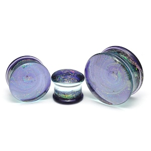 Galaxy Swirl Glass Double Flare Plugs (PG-592) gauges - 2g, 0g, 00g, 7/16",  1/2", 9/16", 5/8", 3/4", 7/8", 1 inch