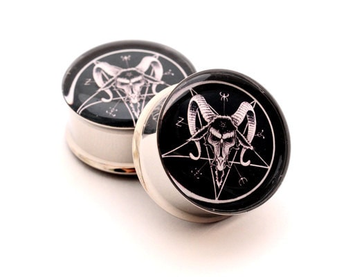Baphomet Pentagram Picture Plugs STYLE 2 Gauges 16g 14g 12g
