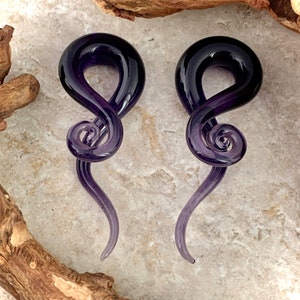 Purple Glass Curled Wave Hangers (PG-590) - 2g, 0g, 00g, 1/2", 9/16", 5/8".