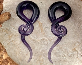 Purple Glass Curled Wave Hangers (PG-590) - 2g, 0g, 00g, 1/2", 9/16", 5/8".