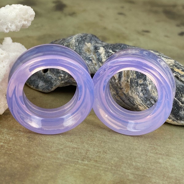 Lavender Opalite Stone Concave Tunnels (STN-752) -  2g, 0g, 00g, 7/16", 1/2", 9/16", 5/8", 3/4", 7/8", 1 inch.