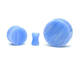 Synthetic Blue Lace Agate Double Flare Plugs (STN-712) -  2g, 0g, 00g, 7/16, 1/2, 9/16, 5/8, 3/4, 7/8, 1 inch