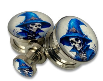 Victorian Skeleton Style 9 Picture Plugs gauges - 12g, 10g, 8g, 6g, 4g, 2g, 0g, 00g, 1/2, 9/16, 5/8, 3/4, 7/8, 1 inch,28mm, 32mm, 35mm, 38mm