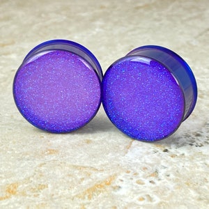 Embedded Purple Pearl Glitter Double Flare Plugs (EMB-025) 00g, 1/2&quot;, 9/16&quot;, 5/8&quot;, 3/4&quot;, 7/8&quot;, 1&quot;, 28mm, 32mm, 35mm, 38mm