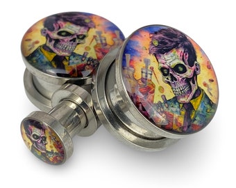 Zombie Style 15 Picture Plugs gauges - 12g, 10g, 8g, 6g, 4g, 2g, 0g, 00g, 1/2, 9/16, 5/8, 3/4, 7/8, 1 inch,28mm, 32mm, 35mm, 38mm