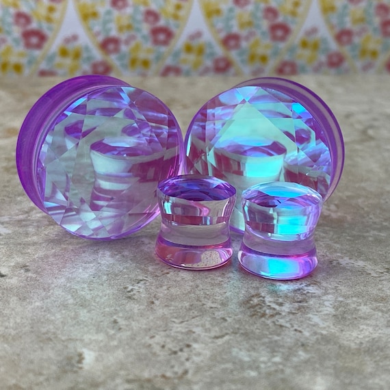 Purple Faceted Glass Plugs