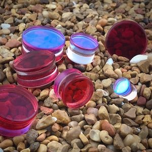 Red/Aqua Iridescent Double Sided Glass Plugs (PG-547) gauges - 2g, 0g, 00g, 7/16",  1/2", 9/16", 5/8", 3/4", 7/8", 1 inch