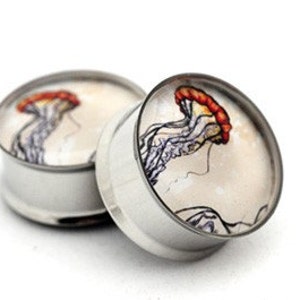 Jellyfish Picture Plugs gauges - 16g, 14g, 12g, 10g, 8g, 6g, 4g, 2g, 0g, 00g, 7/16, 1/2, 9/16, 5/8, 3/4, 7/8, 1 inch