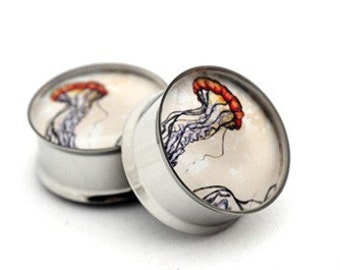 Jellyfish Picture Plugs gauges - 16g, 14g, 12g, 10g, 8g, 6g, 4g, 2g, 0g, 00g, 7/16, 1/2, 9/16, 5/8, 3/4, 7/8, 1 inch