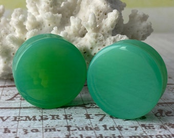 Mint Green Opalite Stone Double Flare Plugs (STN-726) - 2g, 0g, 00g, 1/2", 9/16", 5/8", 3/4", 7/8", 1".