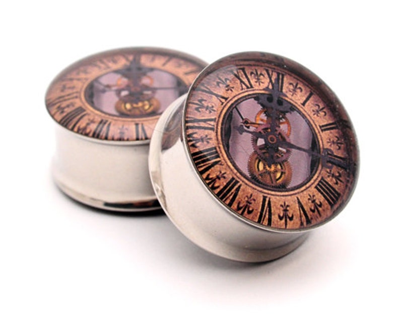 Steampunk Clock Picture Plugs Style 2 Gauges 1 1/8 1 1/4 1 Etsy