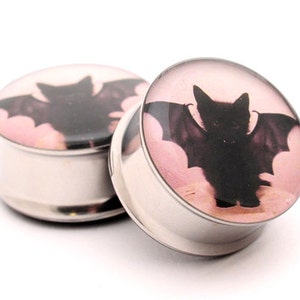 Vampire Cat Picture Plugs gauges - 16g, 14g, 12g, 10g, 8g, 6g, 4g, 2g, 0g, 00g, 7/16, 1/2, 9/16, 5/8, 3/4, 7/8, 1 inch