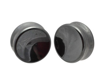 Hematite Stone Concave Double Flare Plugs (STN-643) - 2g, 0g, 00g, 7/16",  1/2", 9/16",  5/8", 3/4", 7/8", 1 inch