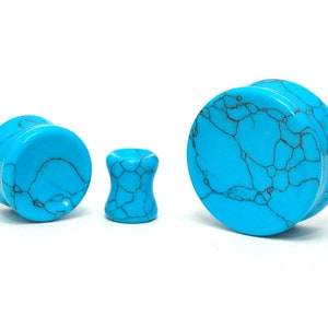 Synthetic Turquoise Stone Concave Double Flare Plugs (STN-718) -  2g, 0g, 00g, 7/16", 1/2", 9/16", 5/8", 3/4", 7/8", 1 inch.