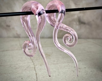 Light Pink Glass Curled Wave Hangers (PG-611) - 2g, 0g, 00g, 1/2", 9/16", 5/8" plugs gauges