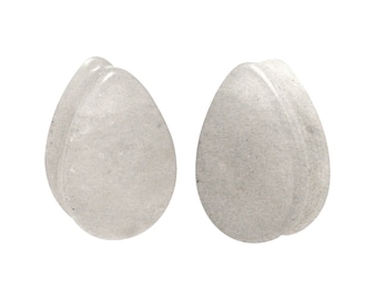 Cloudy Quartz Stone Teardrop Plugs (STN-645) - 2g, 0g, 00g, 7/16",  1/2", 9/16",  5/8", 3/4", 7/8", 1 inch