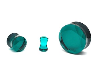 Dark Seafoam Green Faceted Glass Double Flare Plugs (PG-569) gauges - 2g, 0g, 00g, 7/16",  1/2", 9/16", 5/8", 3/4", 7/8", 1 inch