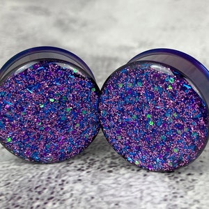 Embedded Purple Midnight Glitter Double Flare Plugs (EMB-023) 00g, 1/2", 9/16", 5/8", 3/4", 7/8", 1", 28mm, 32mm, 35mm, 38mm