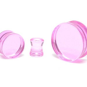 Pink Glass Double Flare Plugs (PG-587) gauges - 2g, 0g, 00g, 7/16", 1/2", 9/16", 5/8", 3/4", 7/8" 1".