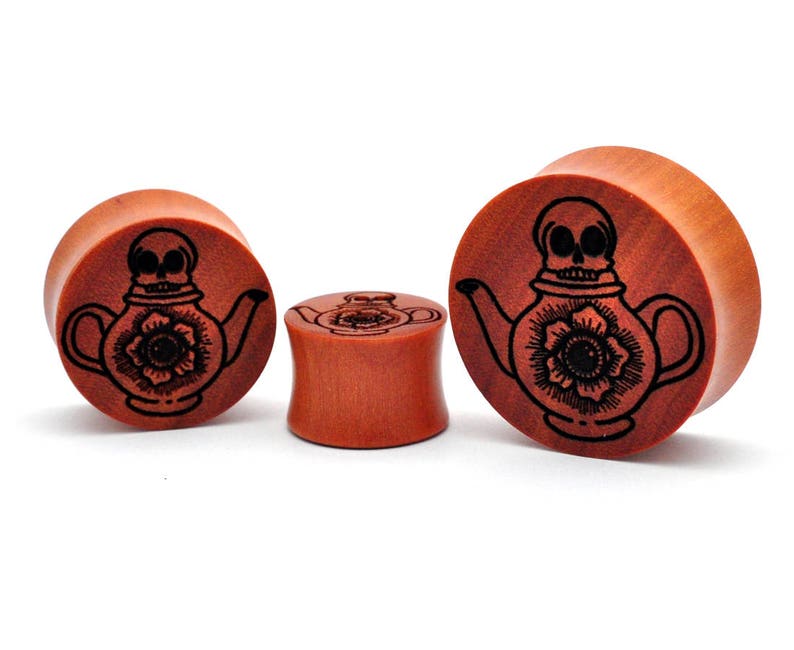 - Sold as a Pair 34 1 inch gauges 58 PW-261 Laser Engraved Teapot Saba Wood Plugs 78