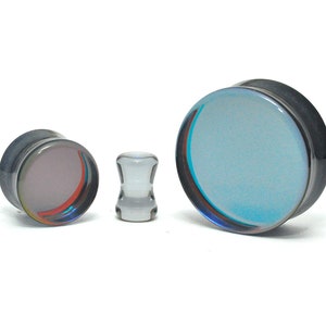 Iridescent Smokey Glass Double Flare Plugs (PG-577) gauges - 2g, 0g, 00g, 7/16",  1/2", 9/16", 5/8", 3/4", 7/8", 1 inch