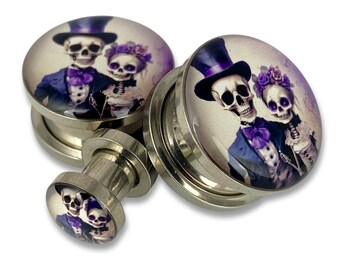 Victorian Skeleton Style 12 Picture Plugs gauges-12g, 10g, 8g, 6g, 4g, 2g, 0g, 00g, 1/2, 9/16, 5/8, 3/4, 7/8, 1 inch,28mm, 32mm, 35mm, 38mm