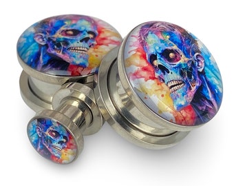 Zombie Style 5 Picture Plugs gauges - 12g, 10g, 8g, 6g, 4g, 2g, 0g, 00g, 1/2, 9/16, 5/8, 3/4, 7/8, 1 inch,28mm, 32mm, 35mm, 38mm