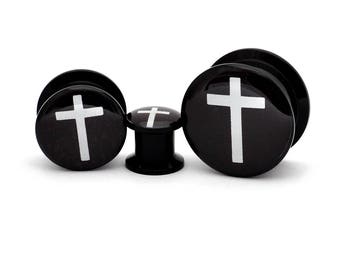 Black Acrylic Leviathan Cross Style 2 Picture Plugs Gauges - Etsy