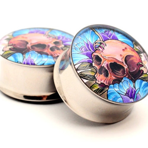 Mystic Metals Double Flare Overlook Picture Plugs – Steel & Acrylic Gauges, Choose Size