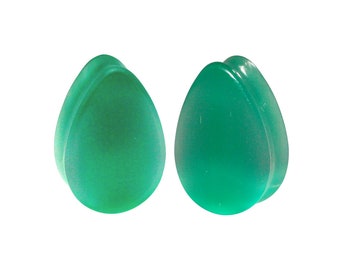 Mint Green Cat Eye Stone Teardrop Plugs (STN-644) - 2g, 0g, 00g, 7/16",  1/2", 9/16",  5/8", 3/4", 7/8", 1 inch