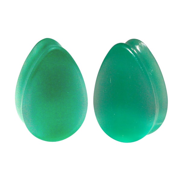 Mint Green Cat Eye Stone Teardrop Plugs (STN-644) - 2g, 0g, 00g, 7/16",  1/2", 9/16",  5/8", 3/4", 7/8", 1 inch