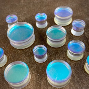 Iridescent Aurora Borealis Glass Double Flare Plugs (PG-562) gauges - 2g, 0g, 00g, 7/16", 1/2", 9/16", 5/8", 3/4", 7/8" 1".