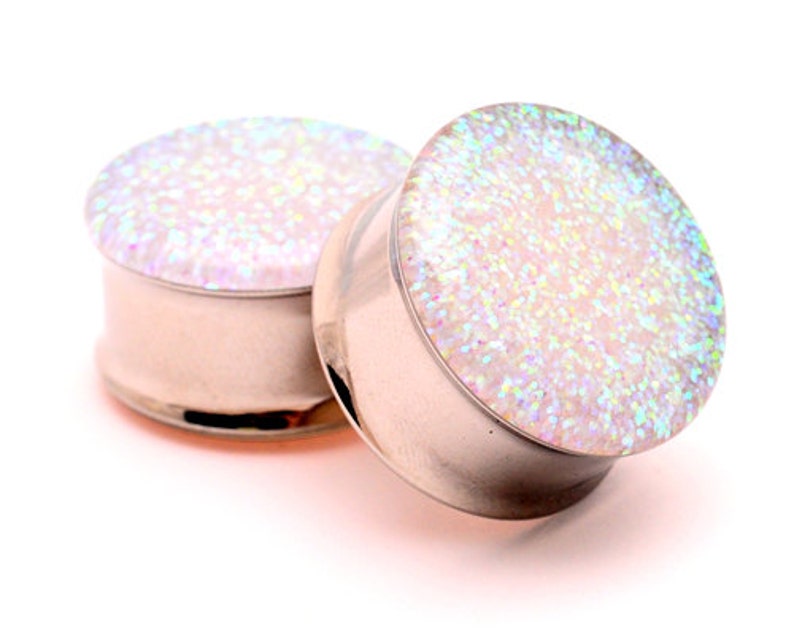 Embedded Pearl Glitter Plugs EMB-004 gauges 00g, 7/16, 1/2, 9/16, 5/8, 3/4, 7/8, 1 inch image 1