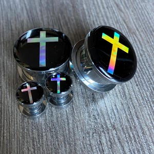 Holographic Cross Plugs Gauges - Surgical Steel