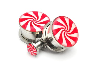 Peppermint Picture Plugs gauges - 16g, 14g, 12g, 10g, 8g, 6g, 4g, 2g, 0g, 00g, 7/16, 1/2, 9/16, 5/8, 3/4, 7/8, 1 inch
