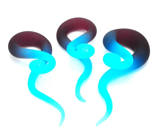 Blue/Aqua Frosted Glass Curled Wave Hangers (PG-572) - 0g, 00g, 1/2&quot;.