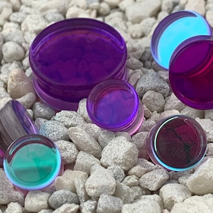 Purple/Aqua Iridescent Double Sided Glass Plugs (PG-543) gauges - 2g, 0g, 00g, 7/16",  1/2", 9/16", 5/8", 3/4", 7/8", 1 inch