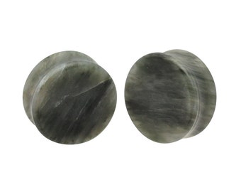 Green Line Jasper Stone Double Flare Plugs (STN-646) - 2g, 0g, 00g, 7/16",  1/2", 9/16",  5/8", 3/4", 7/8", 1 inch