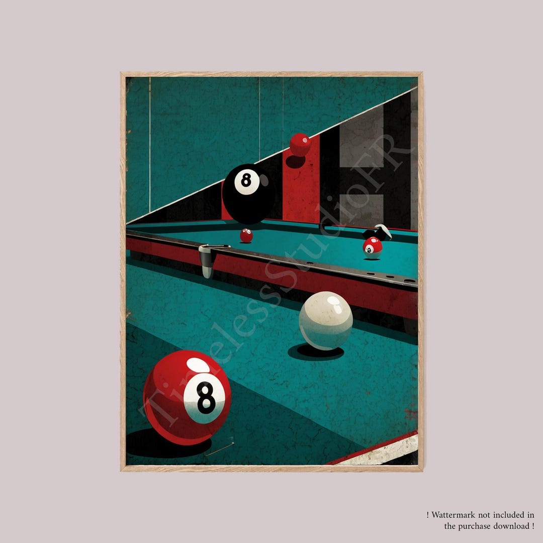 Vintage 8 Ball Billiard Poster Mid-century Modern Minimalist Original ...
